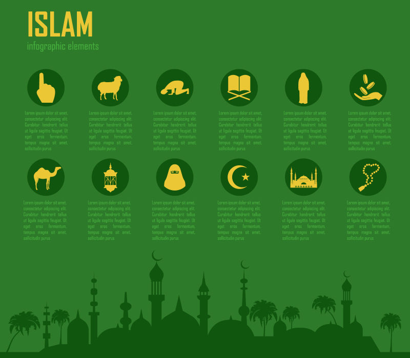 抽象矢量绿色穆斯林主题信息图表设计