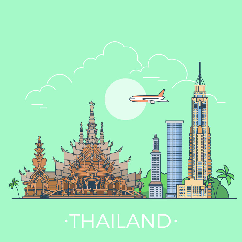 创意矢量卡通等距的泰国景观设计