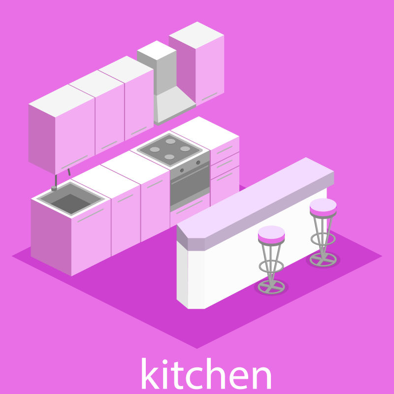 创意矢量厨房的等距设计