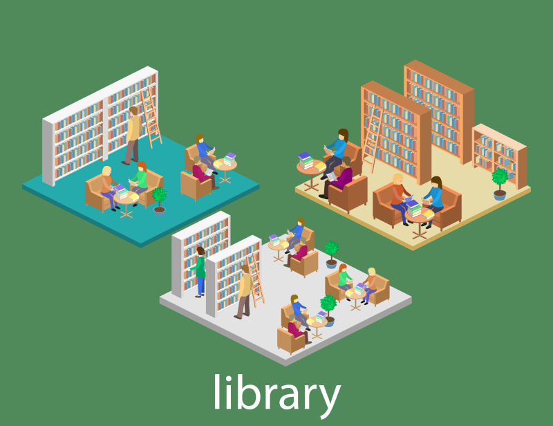 矢量的图书馆内部结构插图