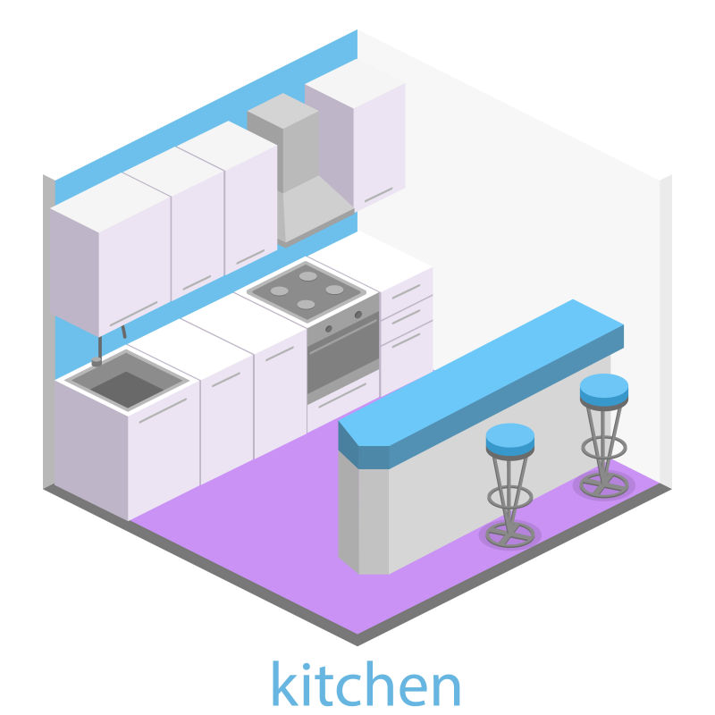 矢量的现代厨房内部结构