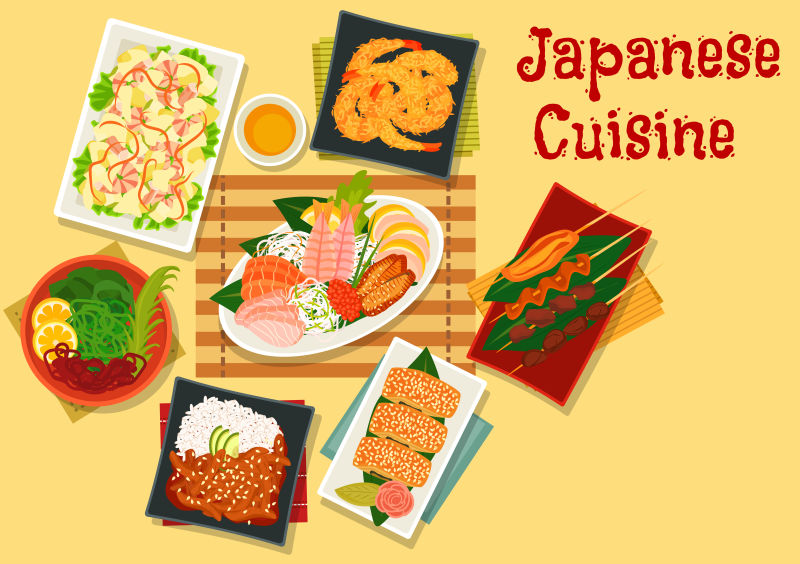 抽象矢量日本美食的插图设计