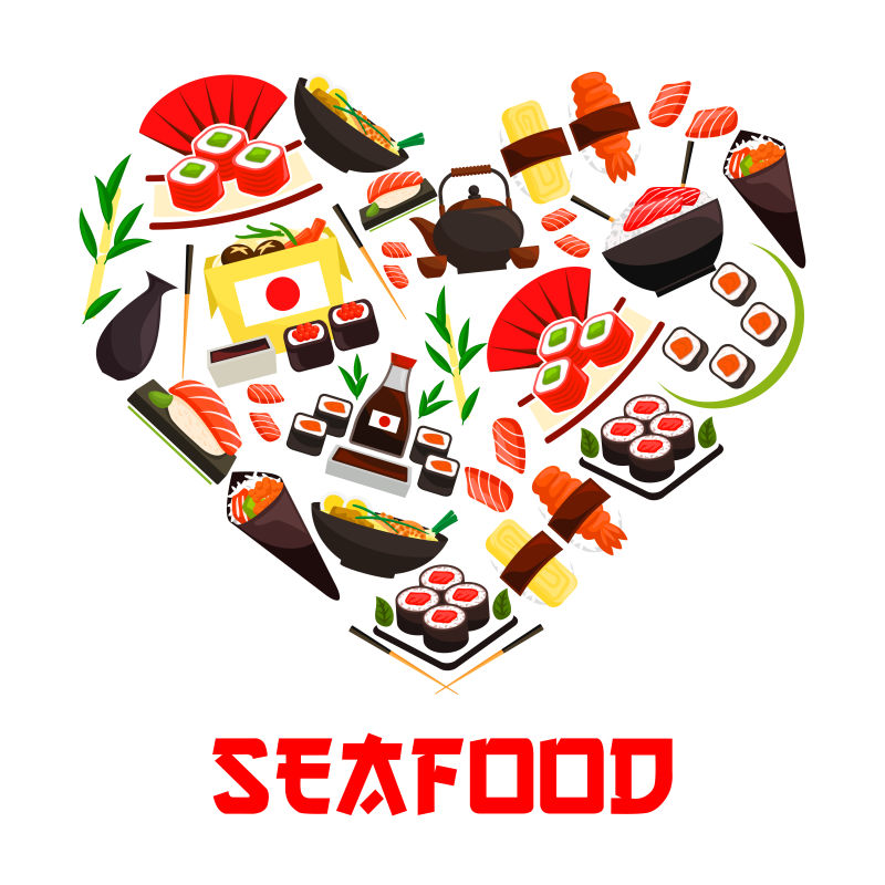 抽象矢量海鲜食品的图标设计