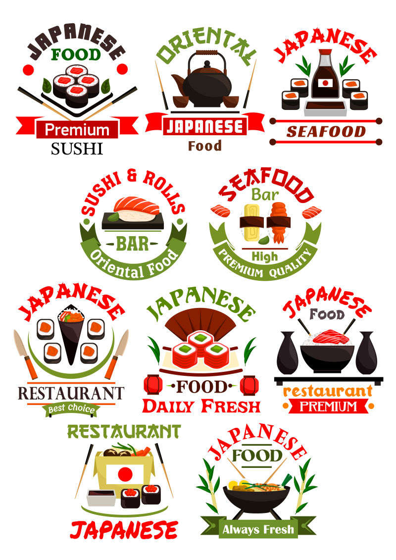 抽象矢量日本料理餐厅的图标设计