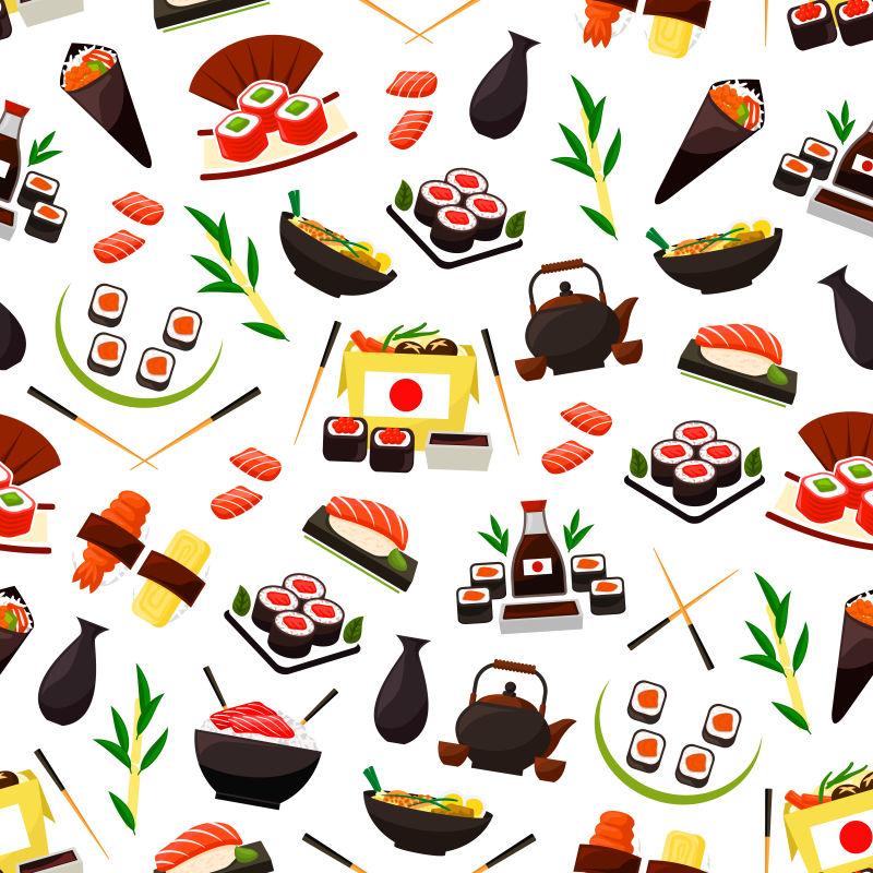 创意矢量日本美食的无缝插图
