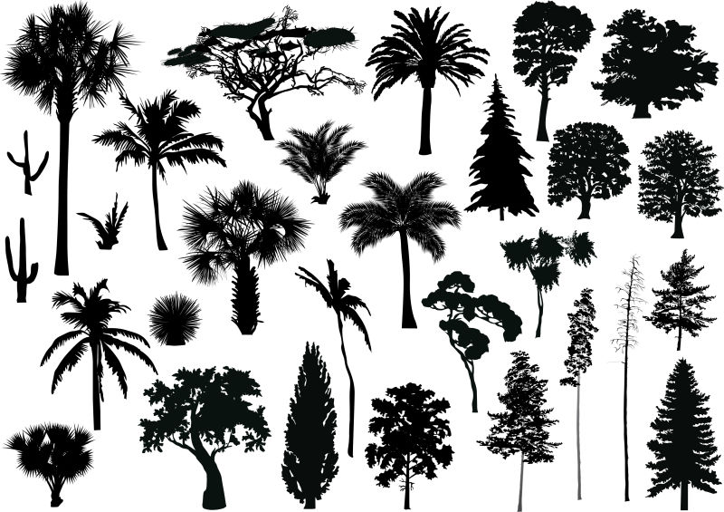 抽象矢量黑色树木剪影设计元素