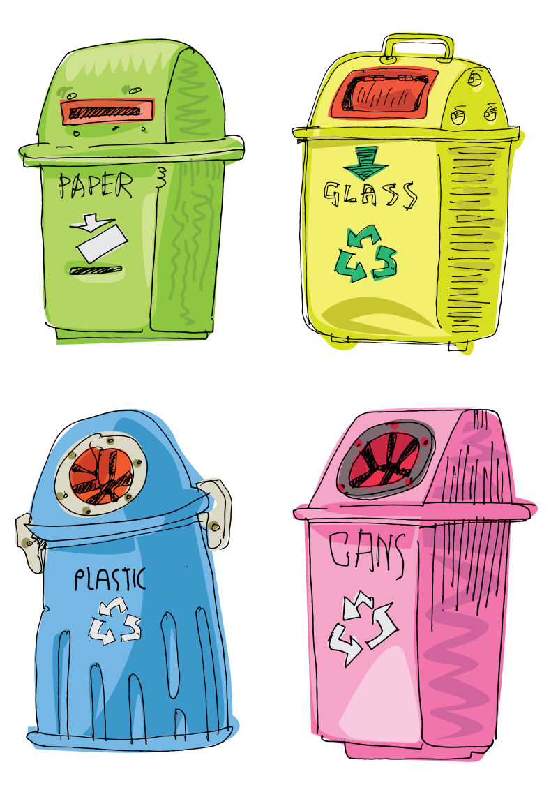 抽象矢量现代彩色环保垃圾桶设计