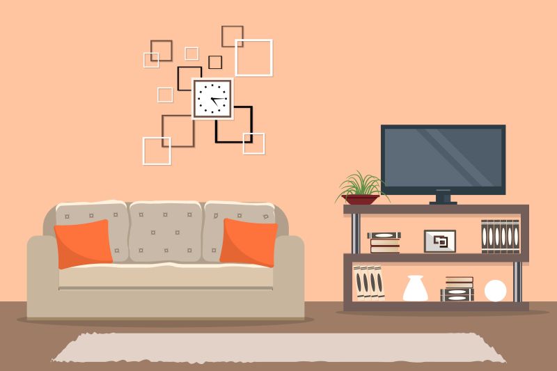 创意矢量现代橙色客厅设计插图
