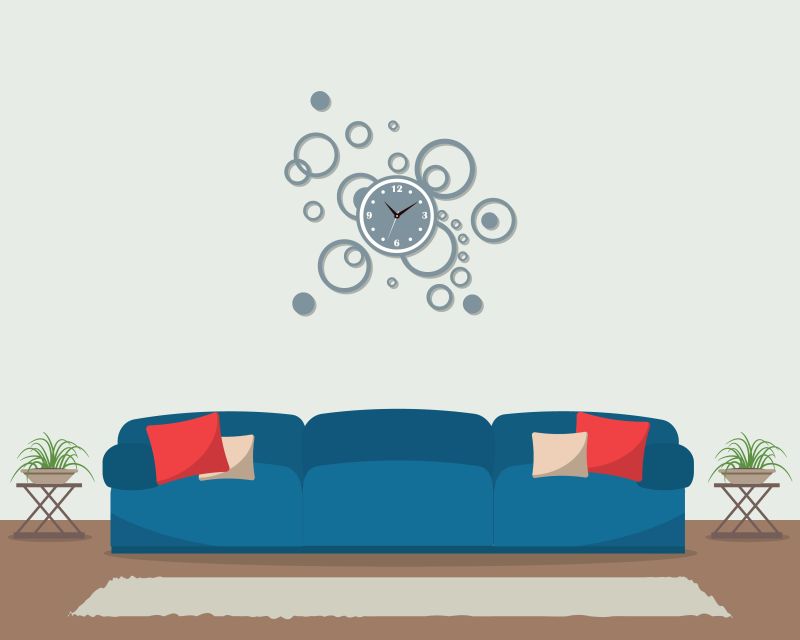 抽象矢量现代有蓝色沙发的客厅设计插图