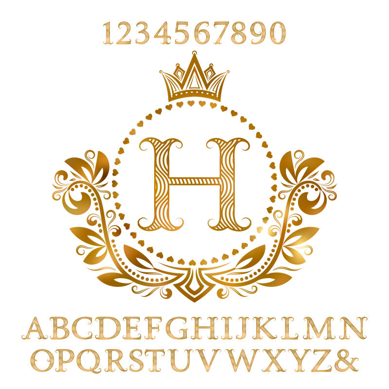 创意矢量金色装饰纹样的字母字体设计