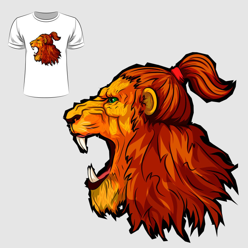 创意矢量卡通狮子元素T恤图案设计