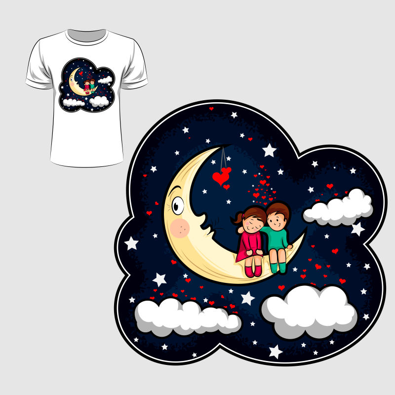 矢量创意夜晚云彩的T恤图案设计