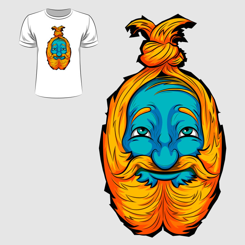 创意矢量卡通蓝脸人物的T恤图案设计