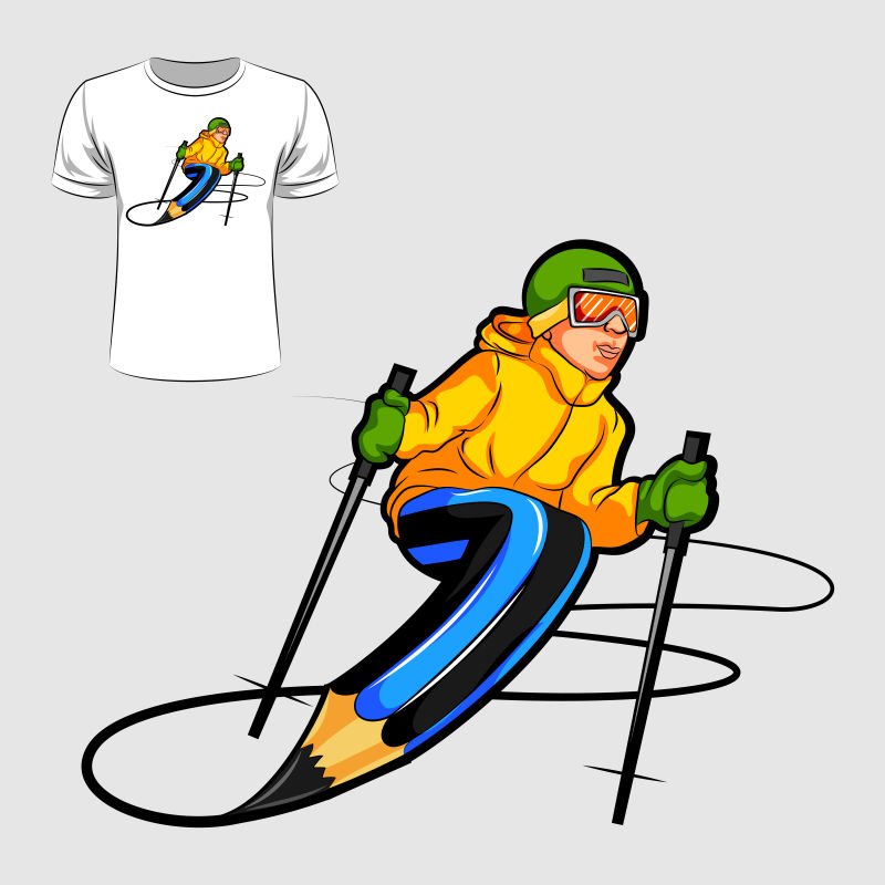 抽象滑雪者元素的矢量T恤图案设计
