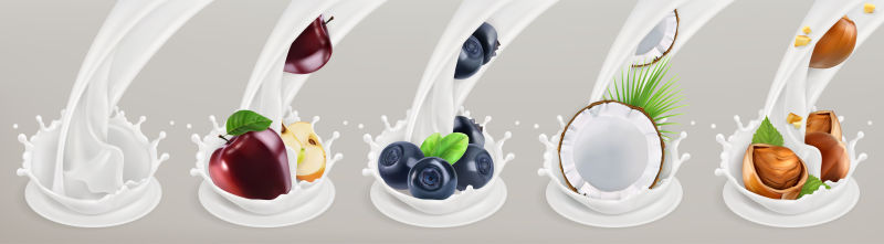 创意矢量各种水果牛奶设计插图