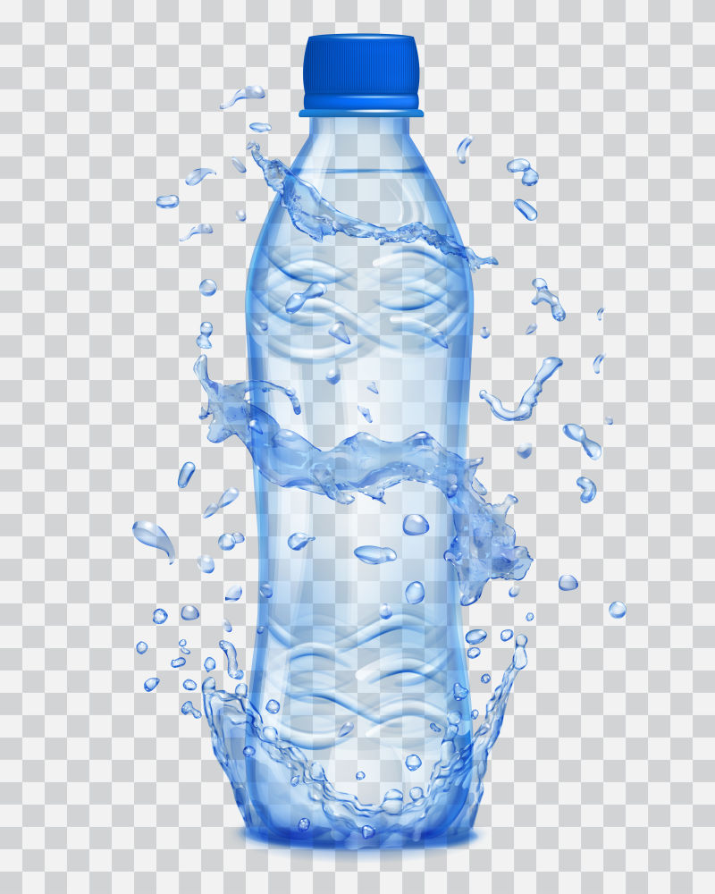 矢量透明水瓶周围的液体