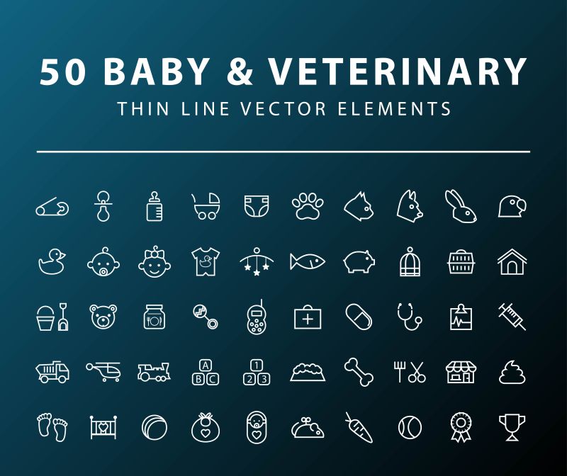 抽象矢量宝宝和兽医主题图标设计