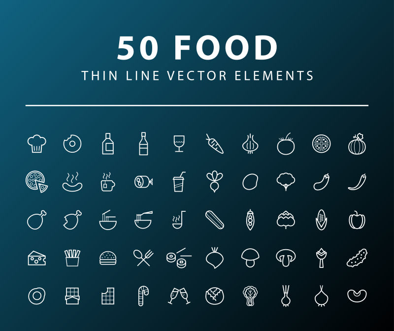 抽象矢量食物主题的细线图标设计