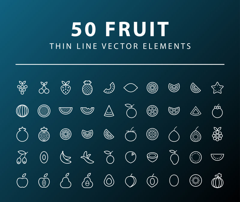抽象矢量细线风格的水果图标设计