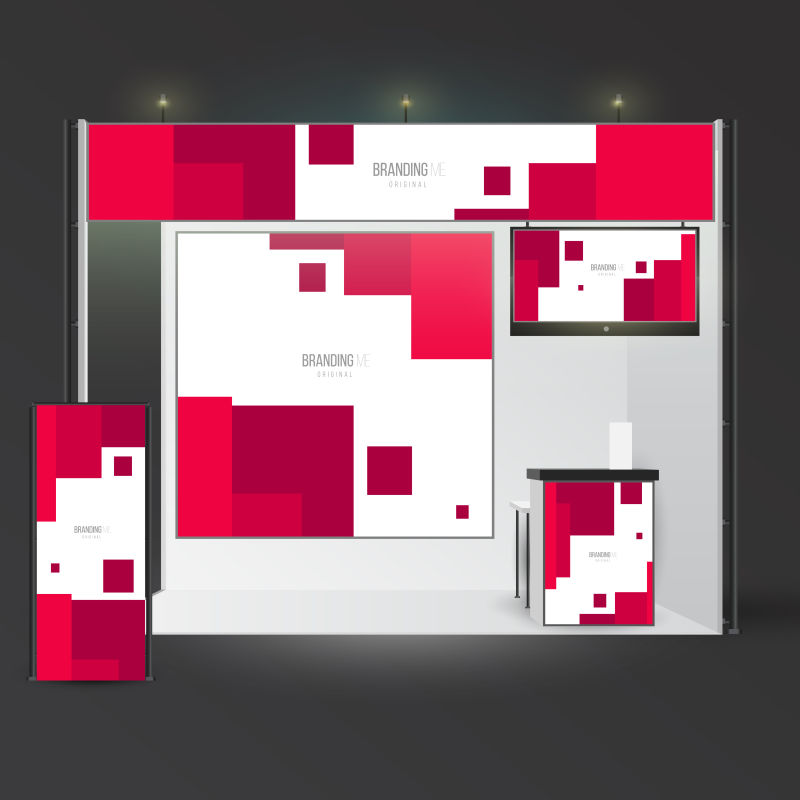 创意矢量红色方格元素的宣传展览设计