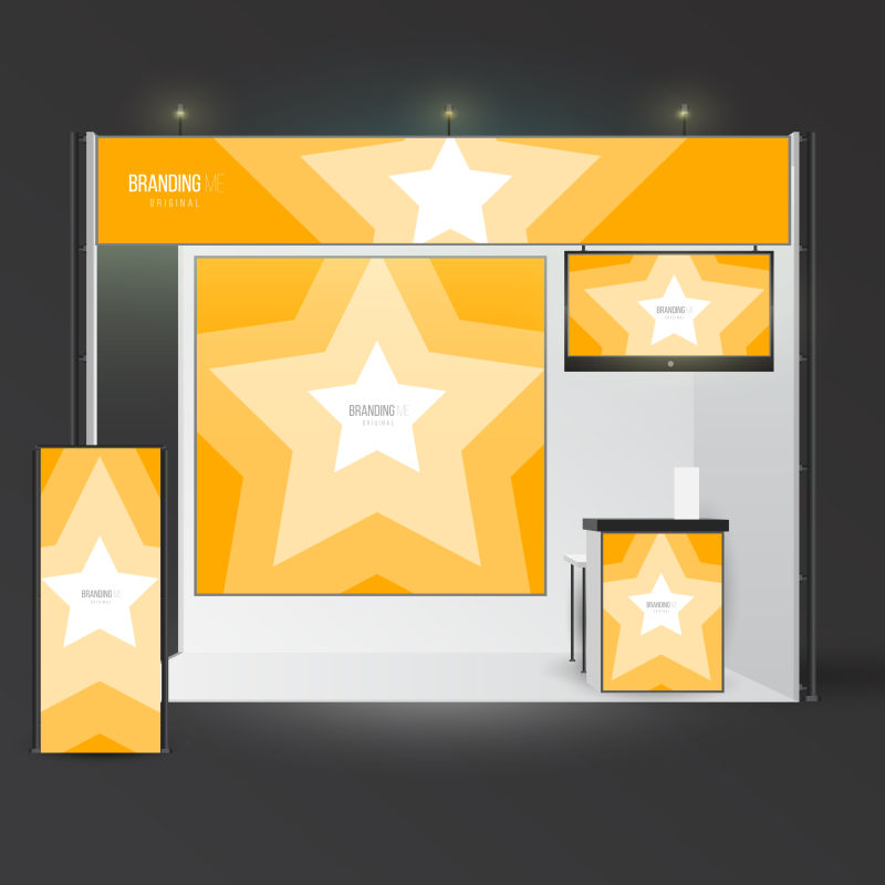 抽象矢量橙色星星元素的企业宣传展览设计