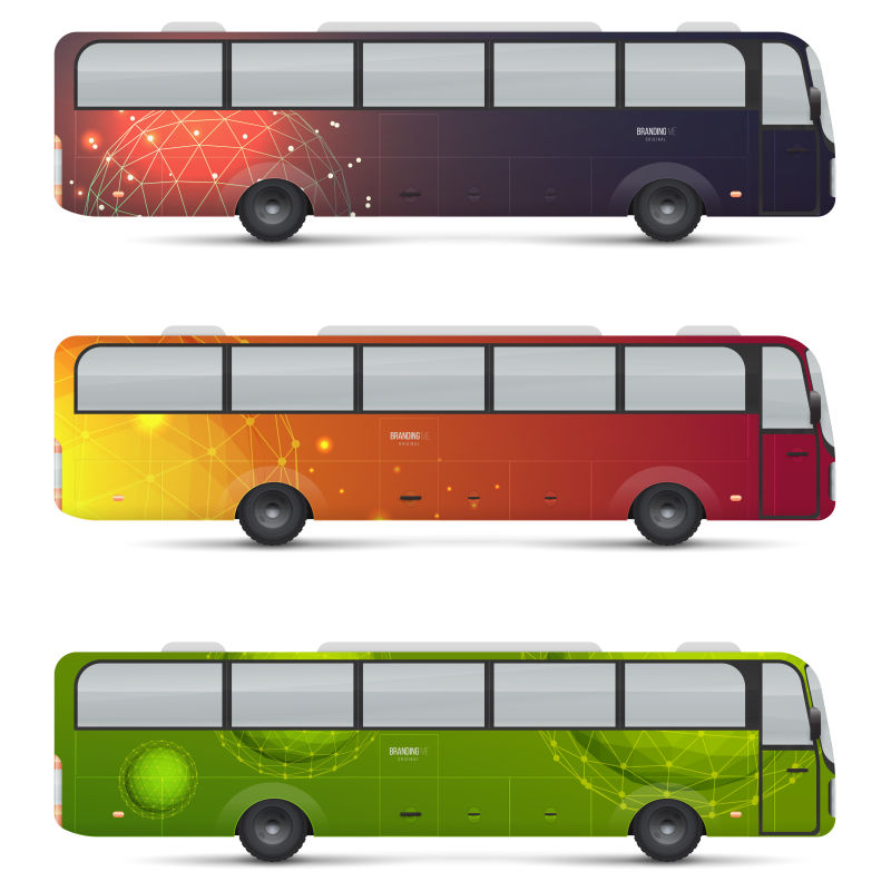 创意矢量彩色几何风格的客车设计