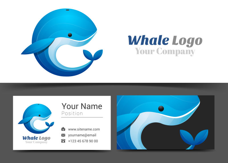 抽象矢量蓝色海豚元素标志设计