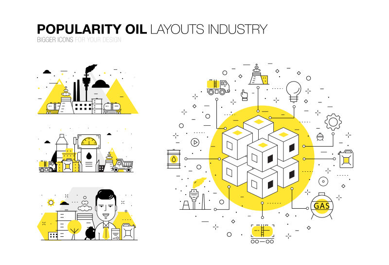 创意矢量现代线条风格的石油工业插图