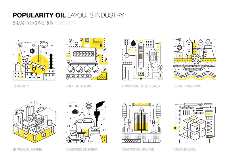 创意矢量现代石油工业概念的扁平线条插图