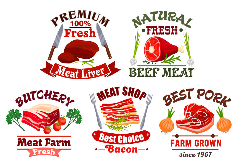 创意矢量平面肉类标志设计