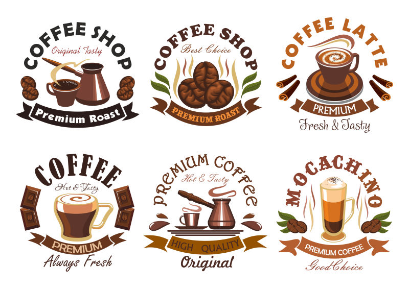 创意矢量咖啡元素的平面图标设计