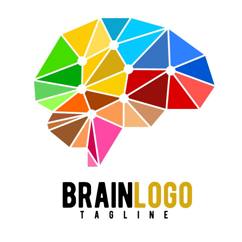 抽象矢量彩色几何风格的大脑标志设计