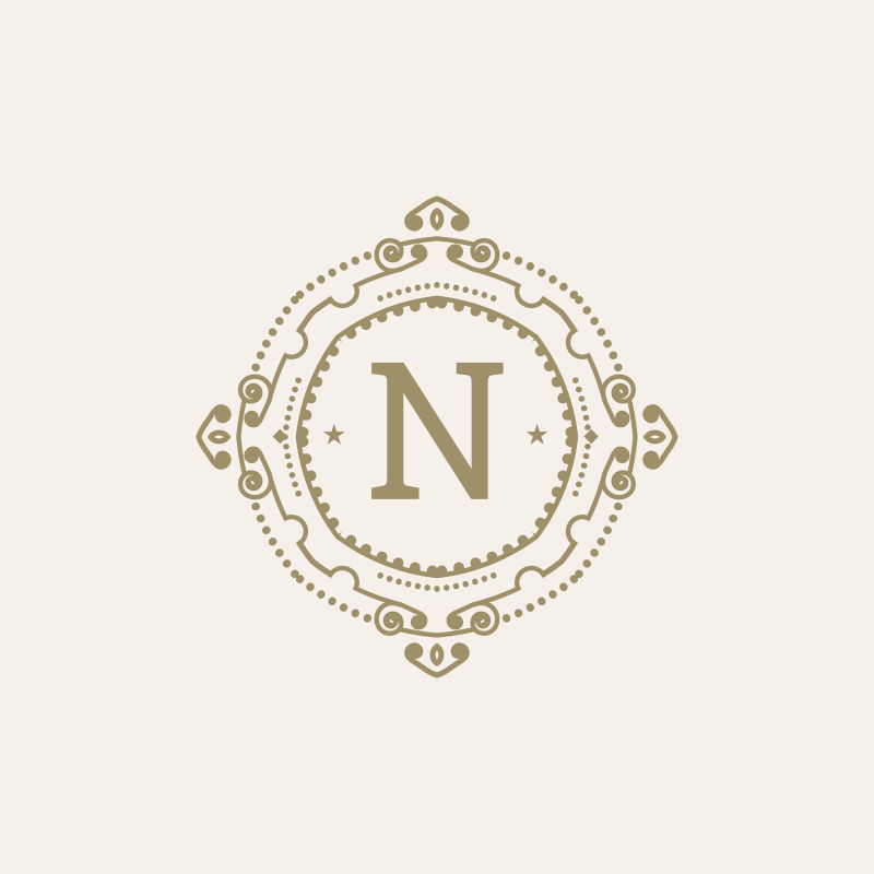 字母N.蓬勃发展的书法单字徽标模板