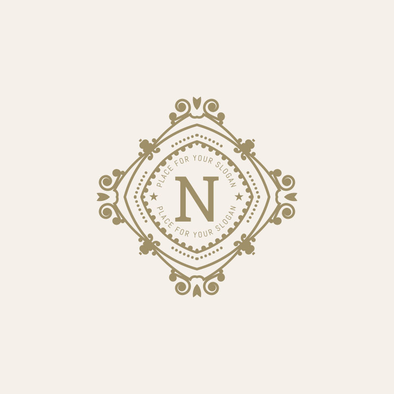 字母N.蓬勃发展的书法单字徽标模板
