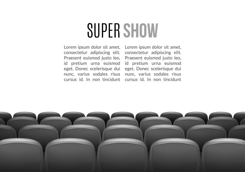 有灰色座位的电影院首映事件模板超级展示设计文本呈现的概念