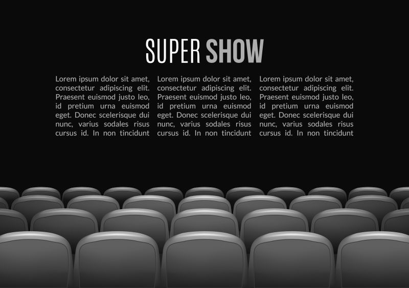 一排排红色座位的电影院首映事件模板超级展示设计文本呈现的概念
