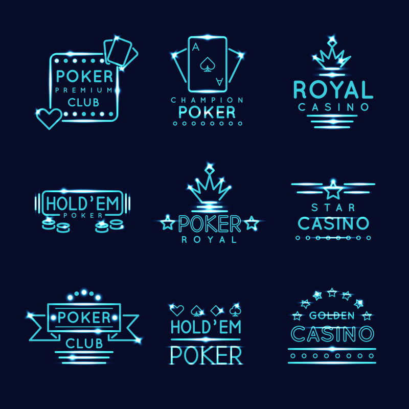 创意矢量蓝色赌场主题的霓虹灯图标设计