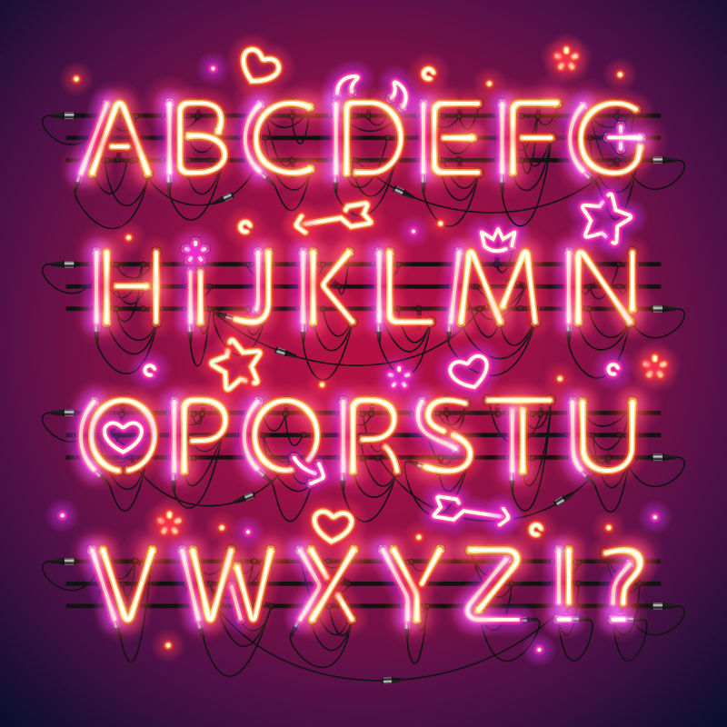 矢量抽象粉色英文字母霓虹灯设计