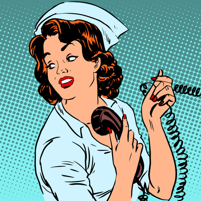 创意矢量现代打电话的女护士漫画插图