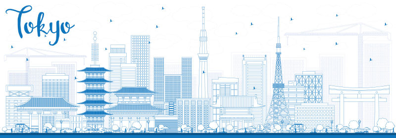 东京天际线与蓝色建筑轮廓