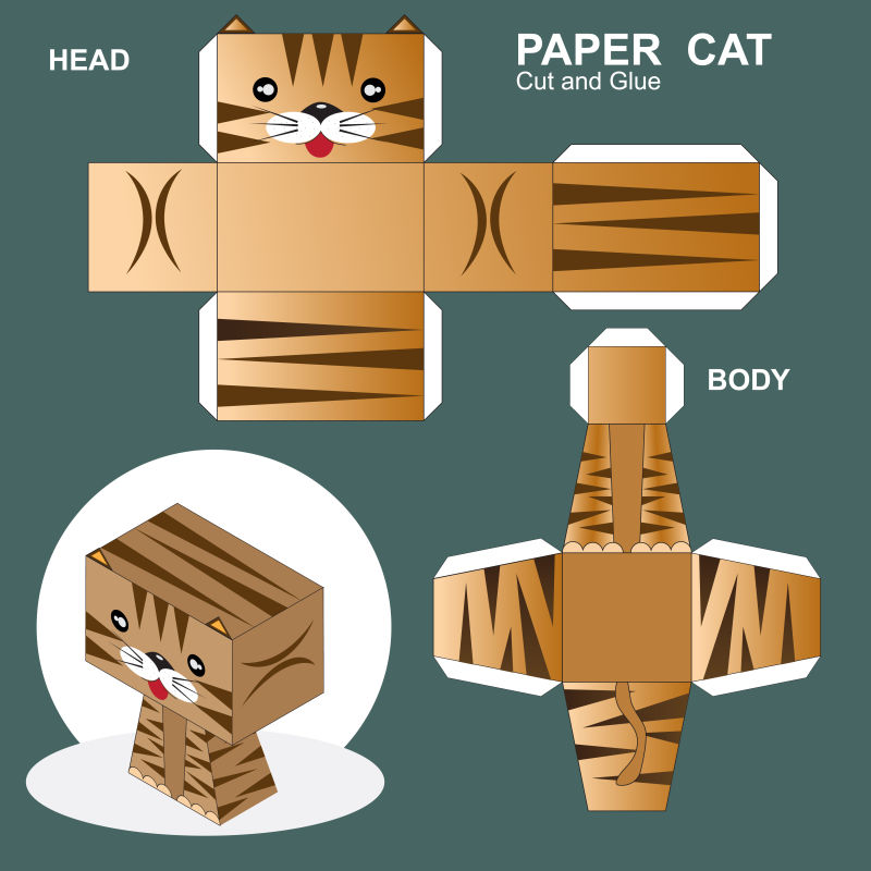 抽象矢量现代虎斑猫折纸设计