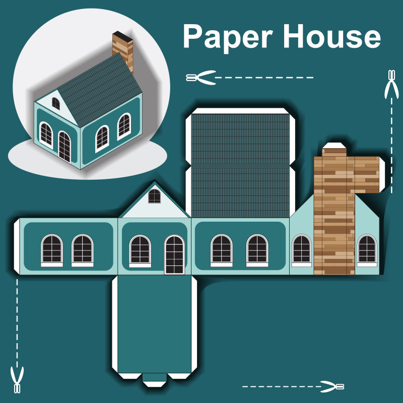 抽象矢量绿色房子折纸设计