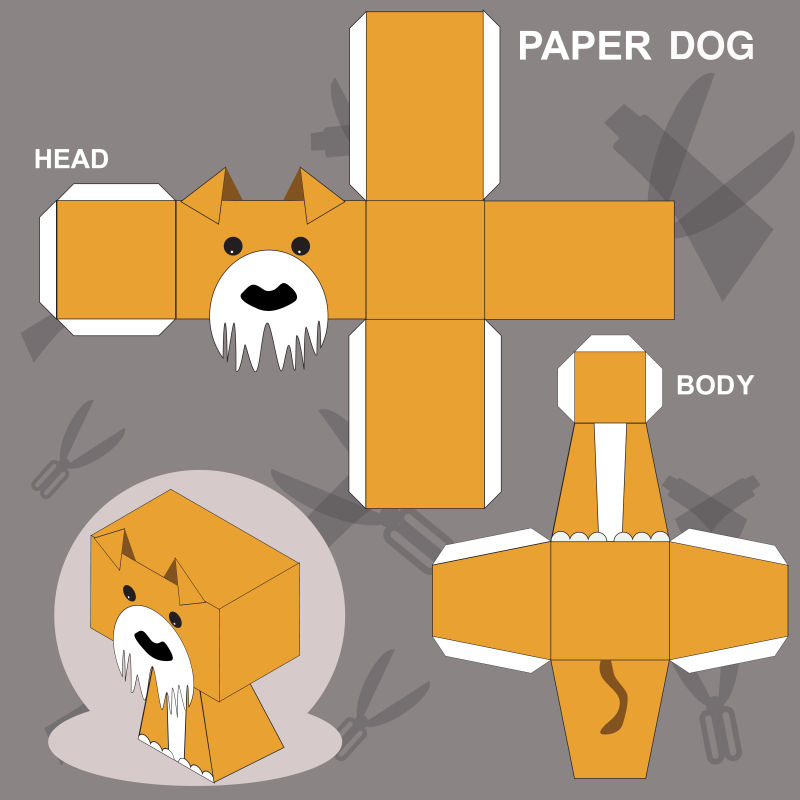 抽象矢量现代棕色小狗折纸设计
