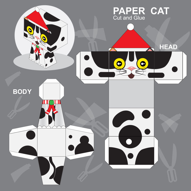 抽象矢量斑点猫折纸示意图设计