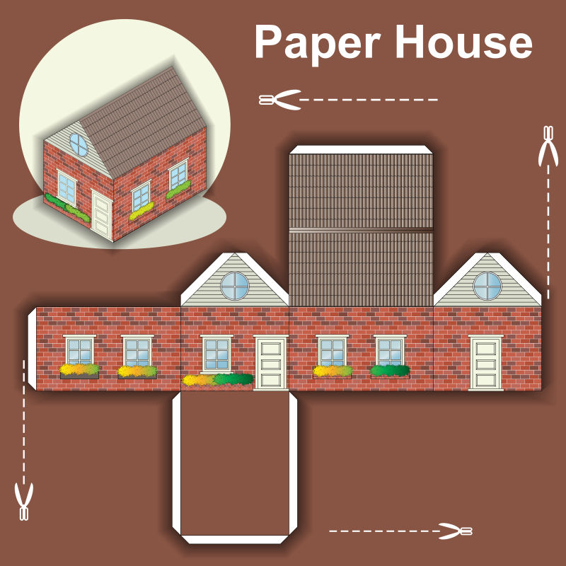 抽象矢量房子折纸示意图