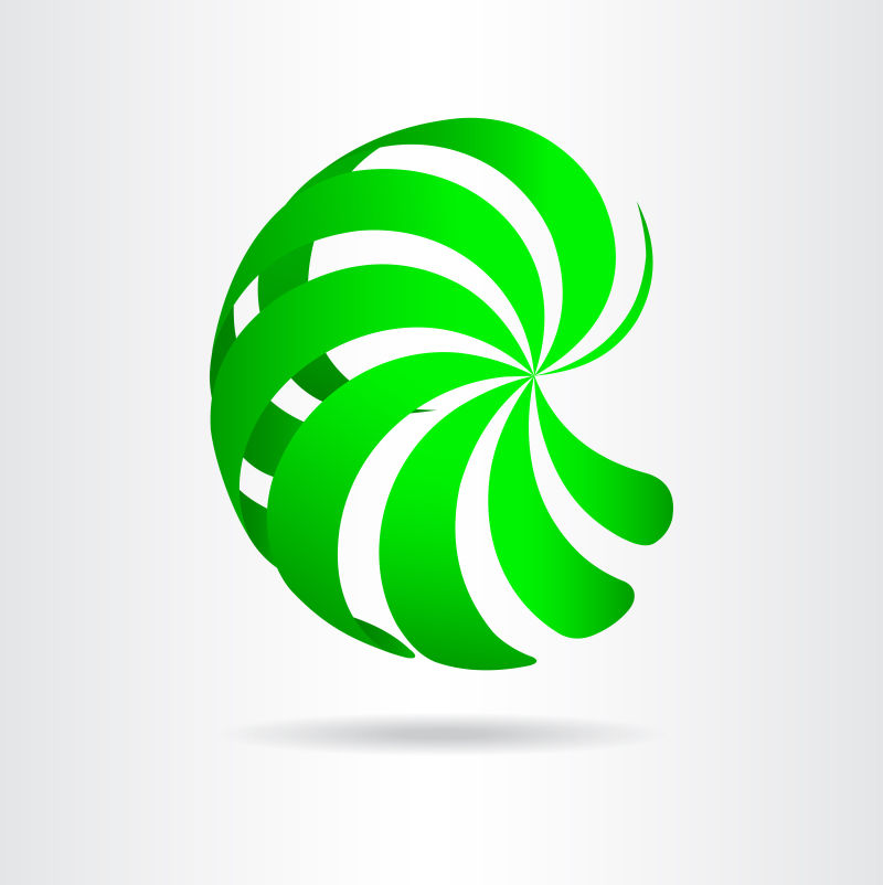 抽象矢量绿色球面飘带标志设计