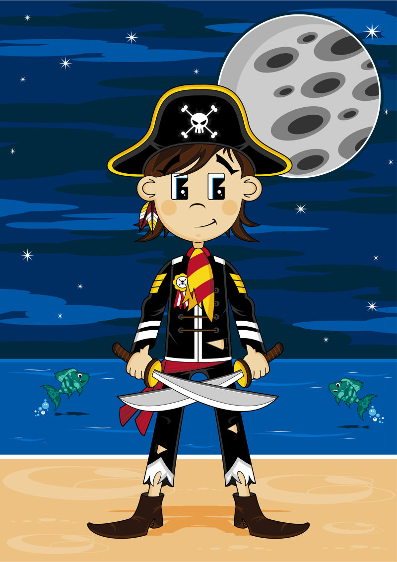 可爱的卡通海盗船长