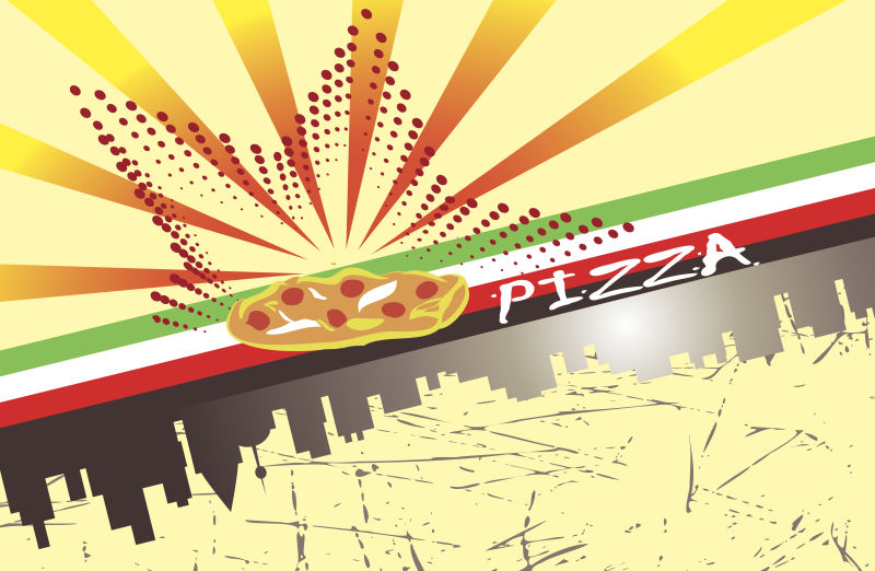 抽象矢量披萨主题的平面设计插图