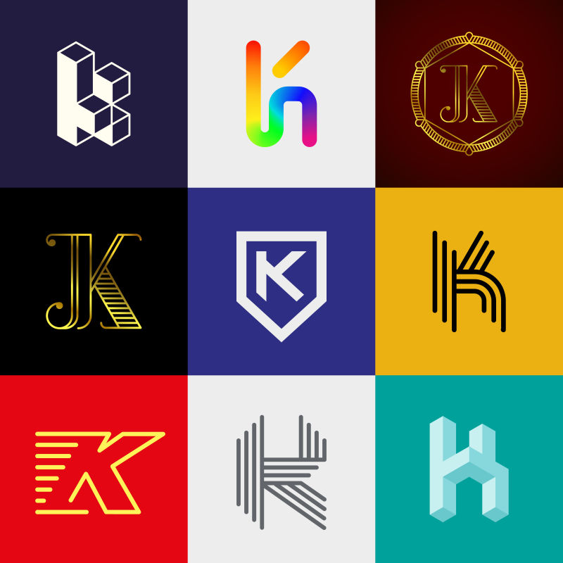 抽象矢量几何字母k标志设计