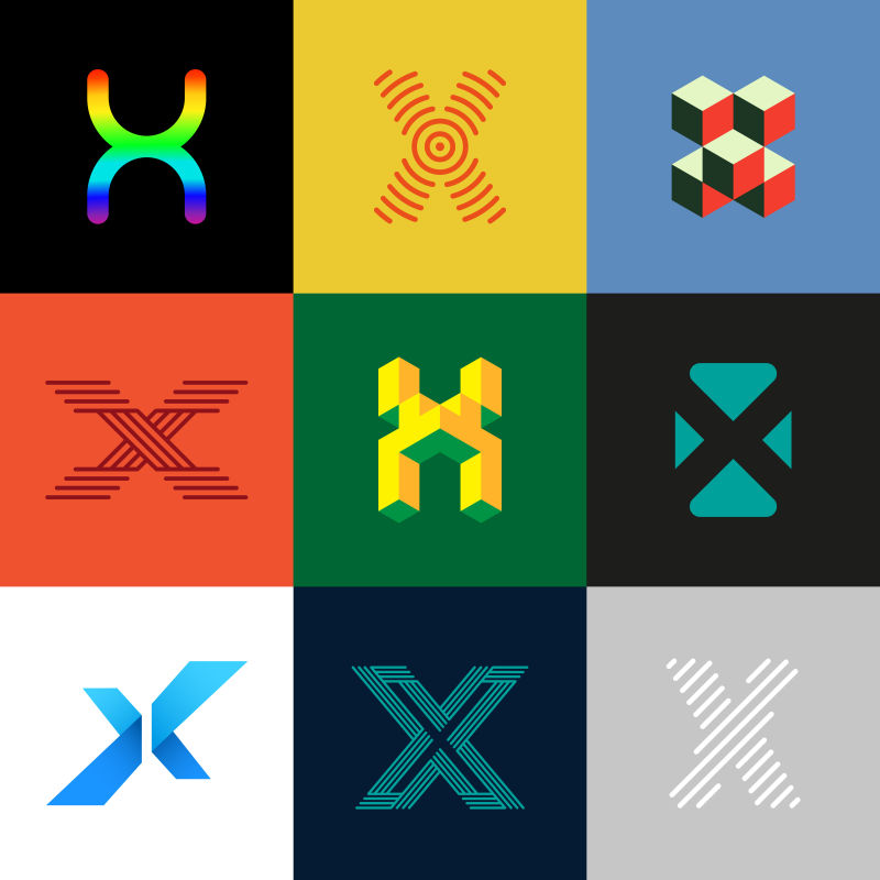 抽象矢量几何字母x标志设计